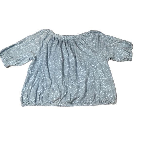 Ann Taylor LOFT Womens Large Blue Polka Dot Short Puff Sleeve - Picture 3 of 3